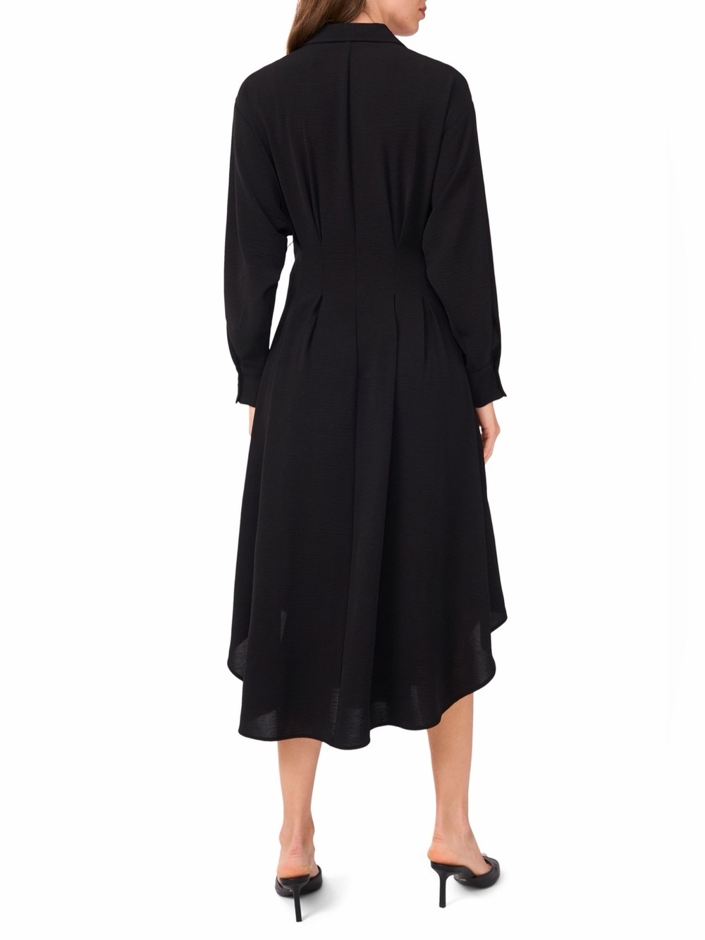 Halogen Pleated Belted Midi Shirt Dress Black Long Sleeve Size M NWOT - Picture 2 of 6